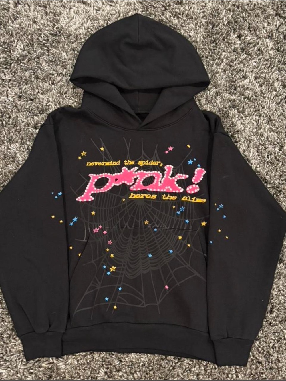 Girls' Black Graphic Hoodie with Pink 'Peek!' Design